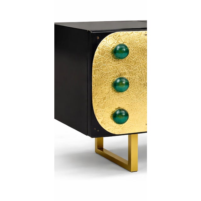 Italian Sideboard with Gilt Panels and Green Glass Details from Justfurnituress SRL For Sale - Image 4 of 15