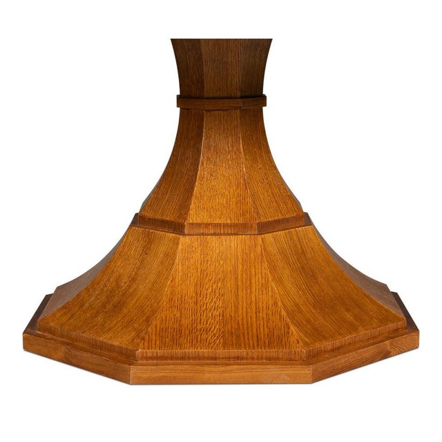 Transitional Round Dining Table, Medium - Light Brown Oak With Faceted Pedestal Base For Sale - Image 10 of 11