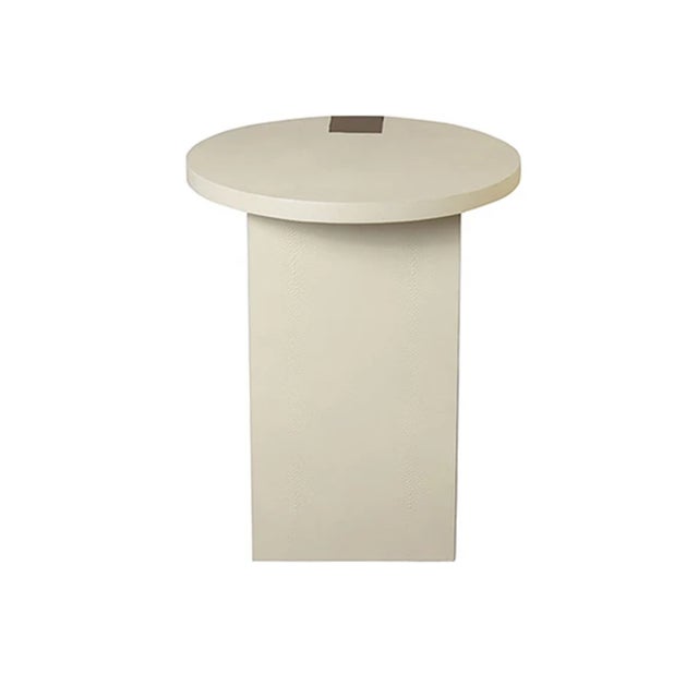Contemporary Matthew Izzo Home Harrington Cream Faux Shagreen Art Deco Side Table With Antique Brass Leg For Sale - Image 3 of 3