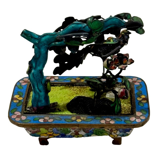 Antique Chinese Cloisonné & Filigree Enamel Phoenix Tree Miniature, Republic Era c.1920 For Sale