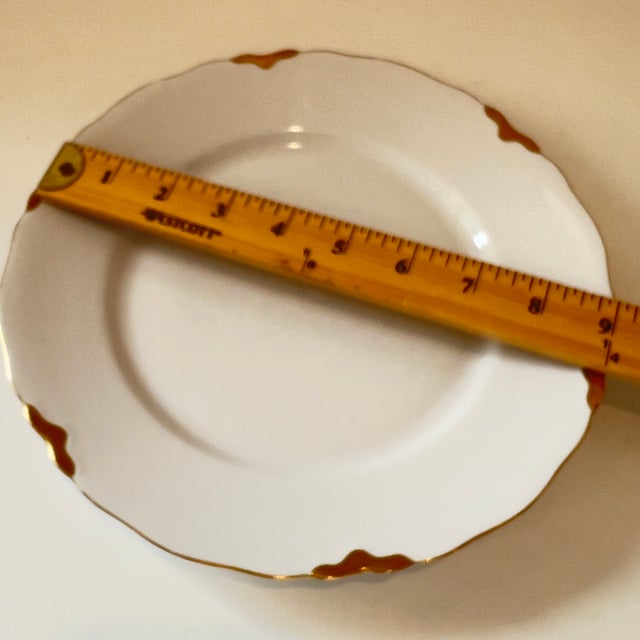 Metal 1930's H & C Heinrich Bavaria Scalloped Gold Trim White Porcelain Dinner Plate For Sale - Image 7 of 8