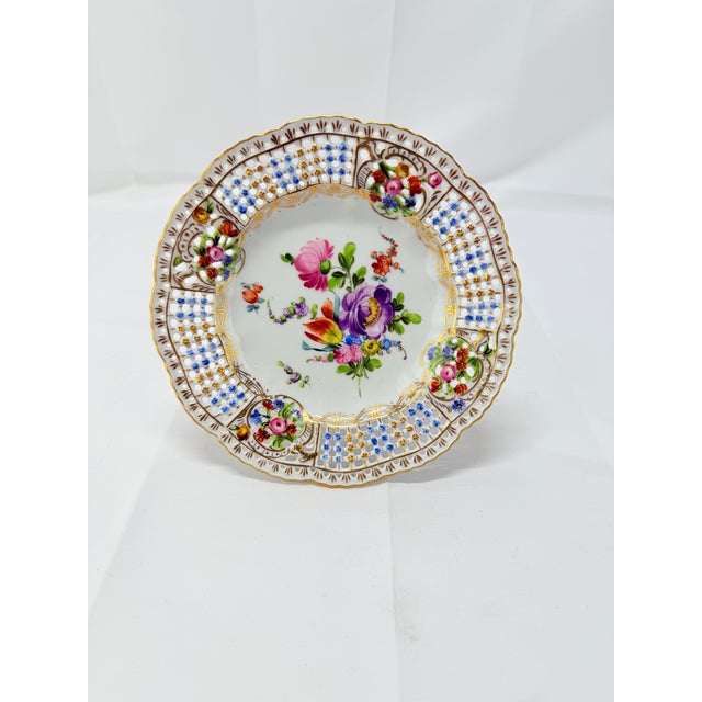 Ceramic Antique Dresden Floral Encrusted & Pierced Porcelain Compote For Sale - Image 7 of 8