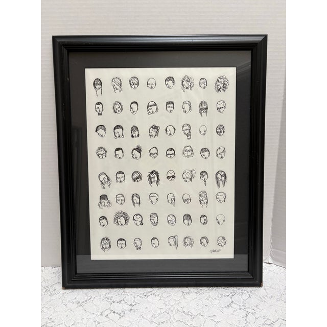 1990s Vintage Artisan Ink Sketch of Many Artist Faces Entitled “Artist Seen” For Sale - Image 5 of 10