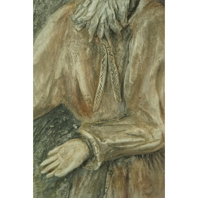 Enamelled Terracotta Bas-Relief Plaque Depicting a Priest or Monk Wearing 17th Century Clothing by I. Colocci, 1971 For Sale - Image 11 of 18