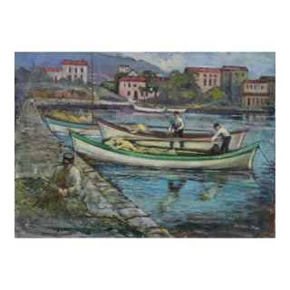 Vintage Portofino, Italy Figurative Landscape -- The Day's Catch by Jackson Craig For Sale