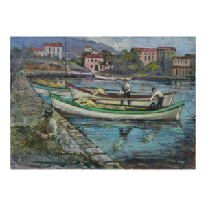 Vintage Portofino, Italy Figurative Landscape -- The Day's Catch by Jackson Craig