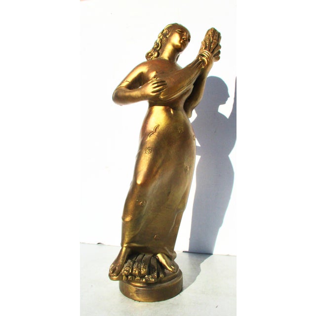 Mid-Century Modern MCM Gilt-Copper Clad Harvest Figure For Sale - Image 3 of 11