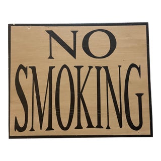 Minimalist Cream and Black Hand-Finished "No Smoking" Sign For Sale