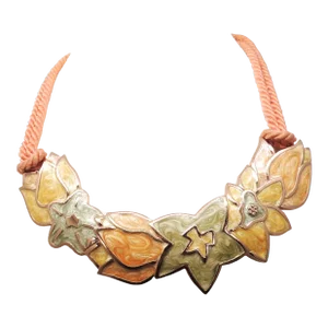 Vintage 1984 Monet Book Piece Enamel Flowers Collar Necklace