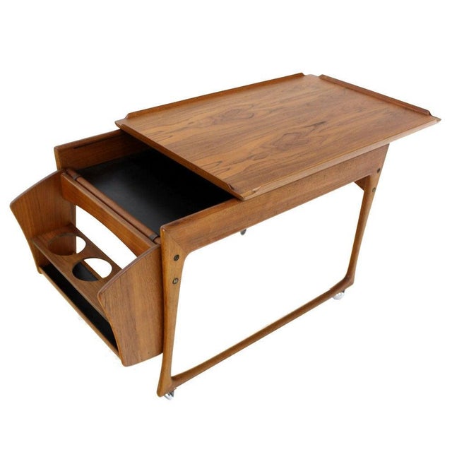 Danish Modern Rolling Teak Bar Cart For Sale - Image 9 of 10