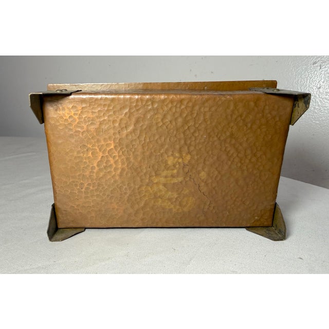 Antique Handmade Arts & Crafts Hammered Thick Copper Brass Footed Dresser Box For Sale - Image 10 of 11