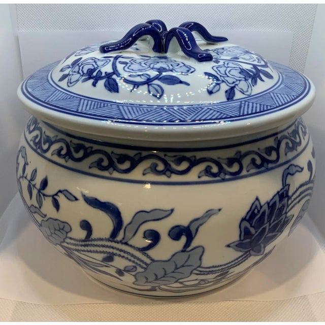 Mid 20th Century Andrea by Sadek Blue and White Lidded Rice Jar For Sale - Image 10 of 12