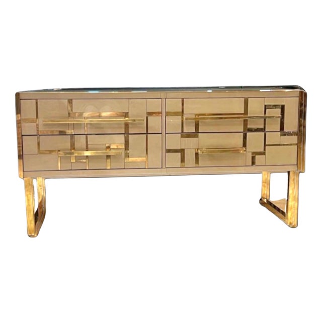 Sideboard in Gold and Brass Glass from Justfurnituress For Sale