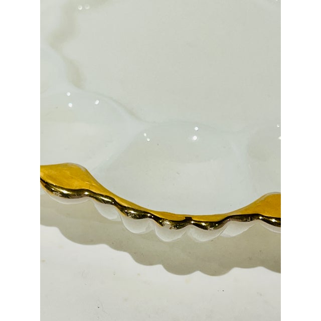 Vintage Anchor Hocking Fire King Milk White Deviled Egg Plate with Gold