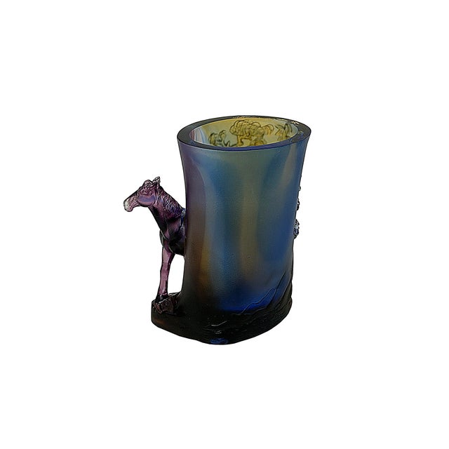 Crystal Glass Horse Theme Oval Brush Pot Vase Shape Mix Color Art Figure For Sale In San Francisco - Image 6 of 12