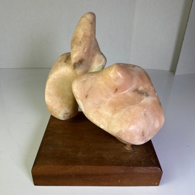 1970s Modern Rose Marble Sculpture on Wooden Base For Sale - Image 12 of 12