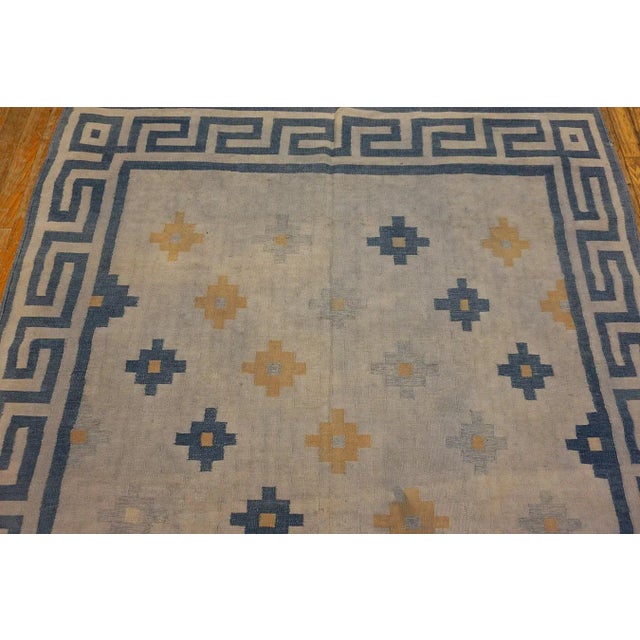 Textile 1930s White Geometric Modern Antique Indian Dhurrie Rug 4'9" X 67'8" Handknotted Cotton Carpet For Sale - Image 7 of 10