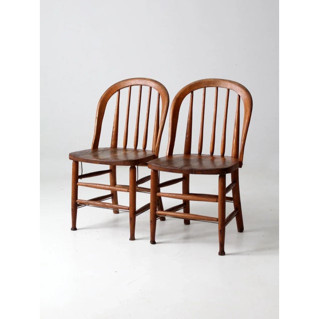 Antique Bow Back Spindle Chairs-a Pair For Sale - Image 4 of 13