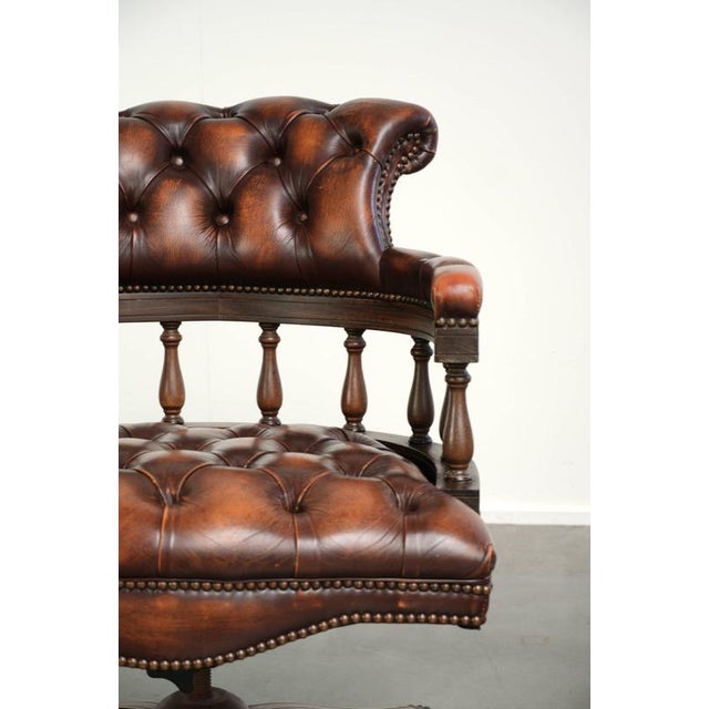 English Cowhide Chesterfield Swivel and Tilt Button Office Chair For Sale - Image 9 of 16