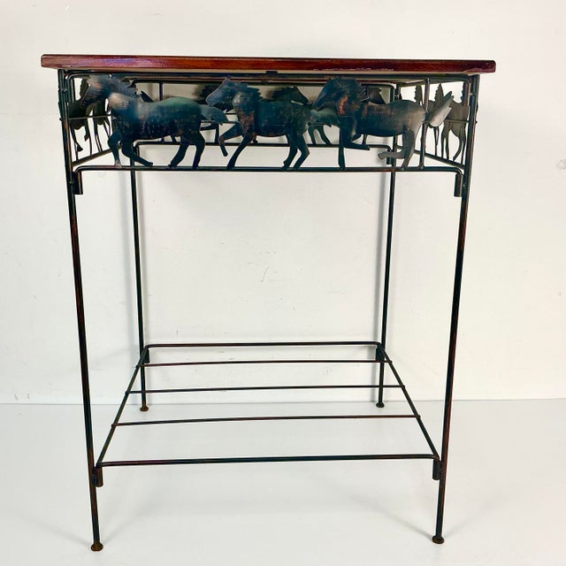 1990s Vintage Americana Southwestern Horse, Cowboy Boot, & Long Horn Steer Metal Framed Side Table For Sale - Image 6 of 17