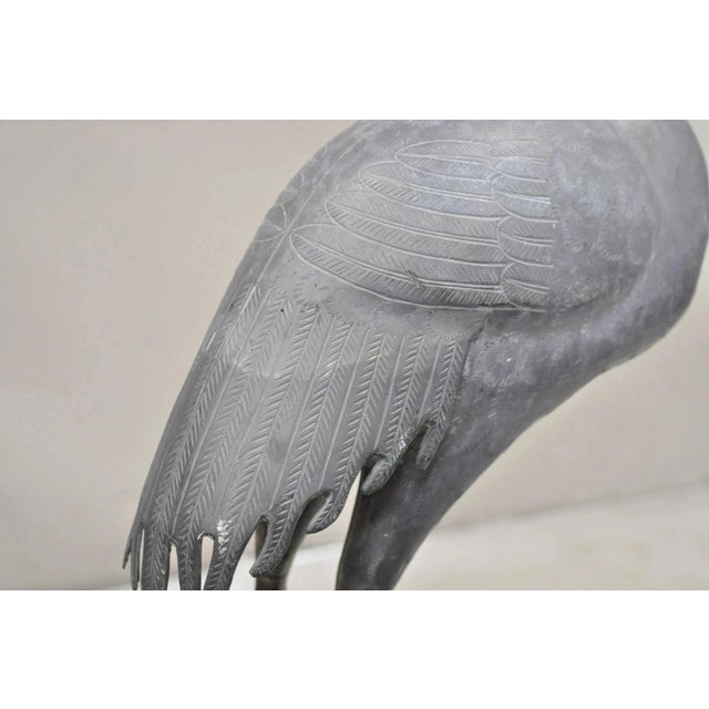 Mid 20th Century Vintage Hollywood Regency Pewter Metal 27" Crane Bird Garden Statue Hong Kong For Sale - Image 5 of 12