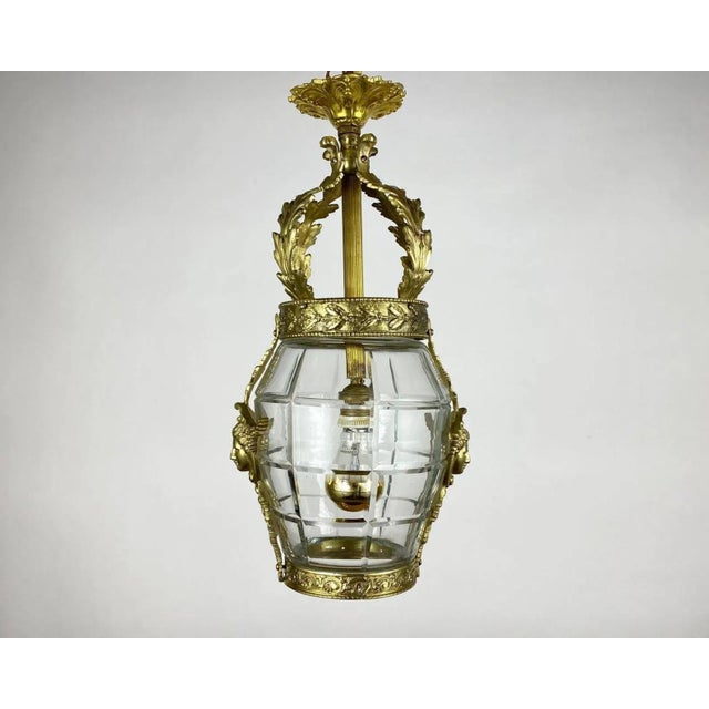 Traditional Antique Bronze Lantern Ceiling Light, France, 1920s For Sale - Image 3 of 10