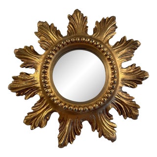 Petite Vintage Gilded Sunburst Wall Mirror For Sale