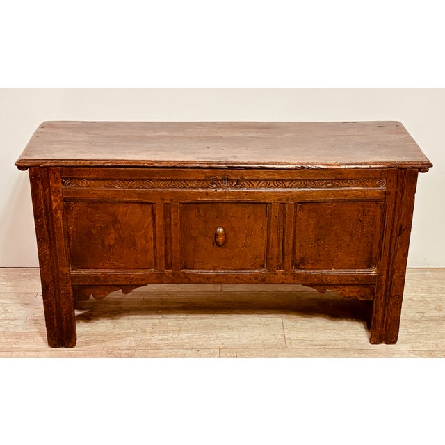 A very desirable and useful small size late 17th century English oak trunk or chest. Having its original warm and rich...