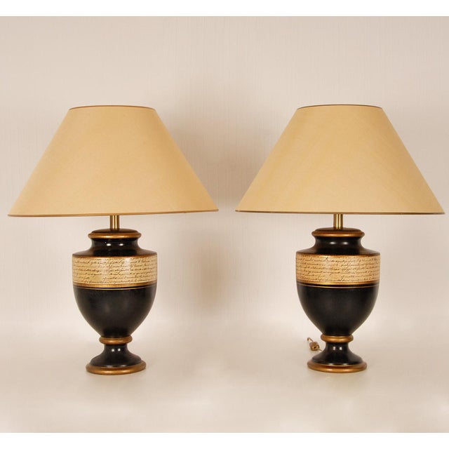 Vintage French Table Lamp Black Gold Vase Lamps Ceramic a Pair For Sale - Image 11 of 11