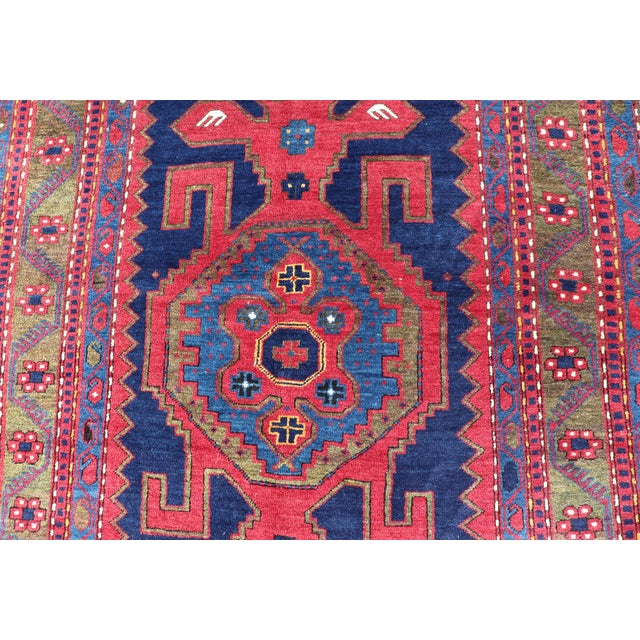 Ink Blue Antique Caucasian Kazak Rug With Bold Geometric Tribal Medallion Design For Sale - Image 8 of 16