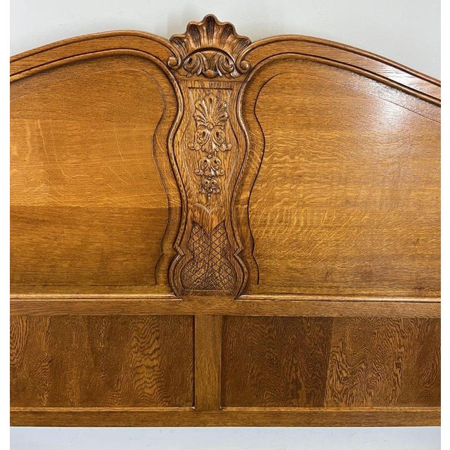 Vintage French Louis XVI Style Oak King Size Bed Frame with Carved Headboard For Sale - Image 10 of 14