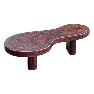 1980s Unique Mid-Century Modern Coffee Table - Sculptural Design With Leather Finish on the Top 69" For Sale