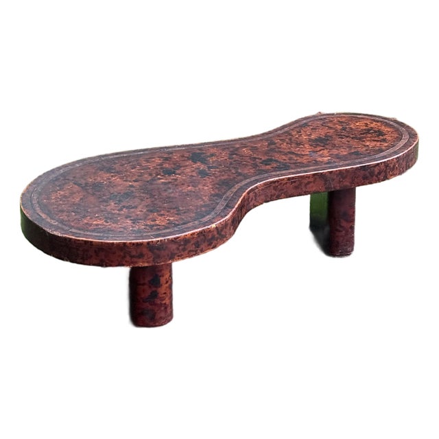 1980s Unique Mid-Century Modern Coffee Table - Sculptural Design With Leather Finish on the Top 69" For Sale