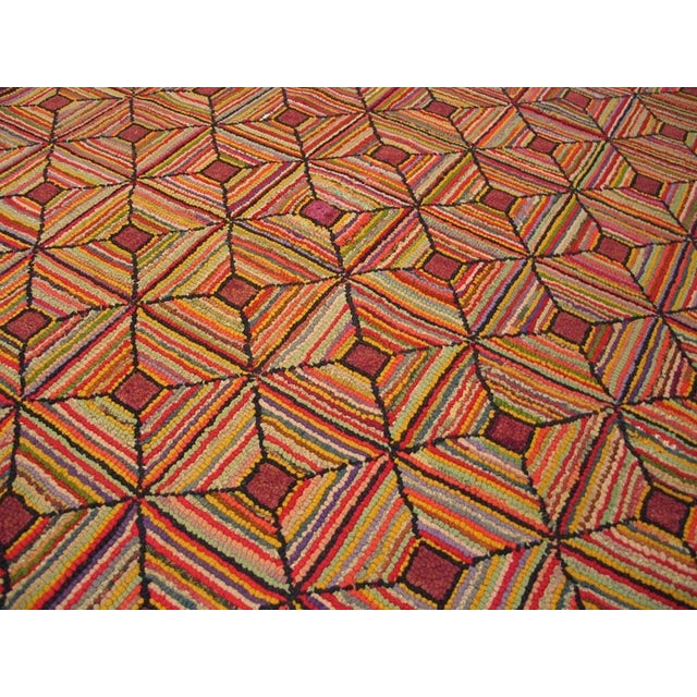 1920s Multicolor Geometric Antique American Hooked Rug 3'6" X 7'0" Handknotted Wool Carpet For Sale In New York - Image 6 of 6