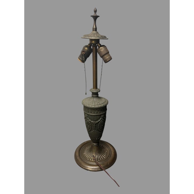 Neoclassical Antique Reverse Painted Glass 8 Panel Table Lamp Landscape Shade For Sale - Image 3 of 11