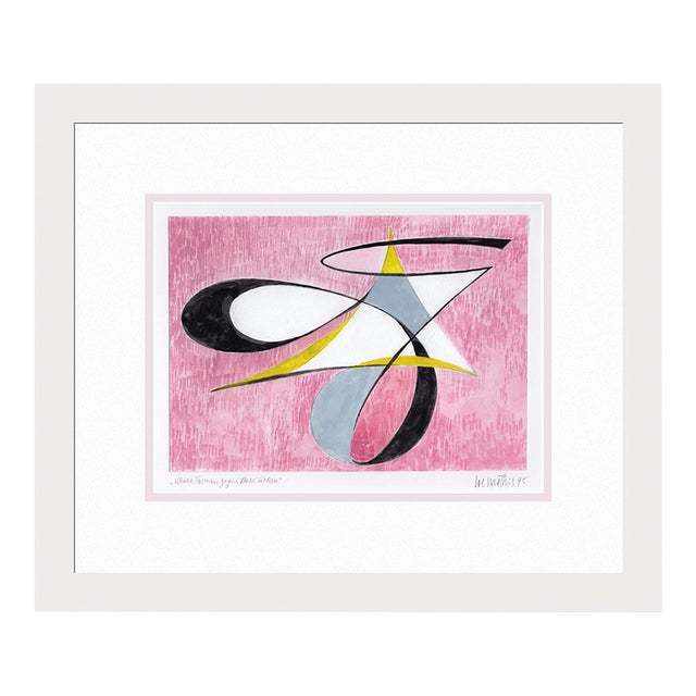 1990s Mathis Original Gouache Clear Forms Against Clear Colors Framed Swiss For Sale