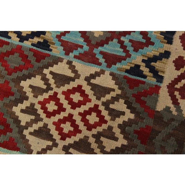 1990s Navajo Style Kilim Red Hand-Woven Wool Rug -5'2 X 6'7 For Sale - Image 4 of 8