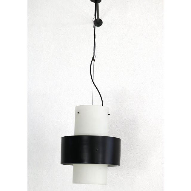 Pendant Light inSatin Glass with Black Painted Aluminum Ring from Stilnovo, 1950s For Sale - Image 15 of 15