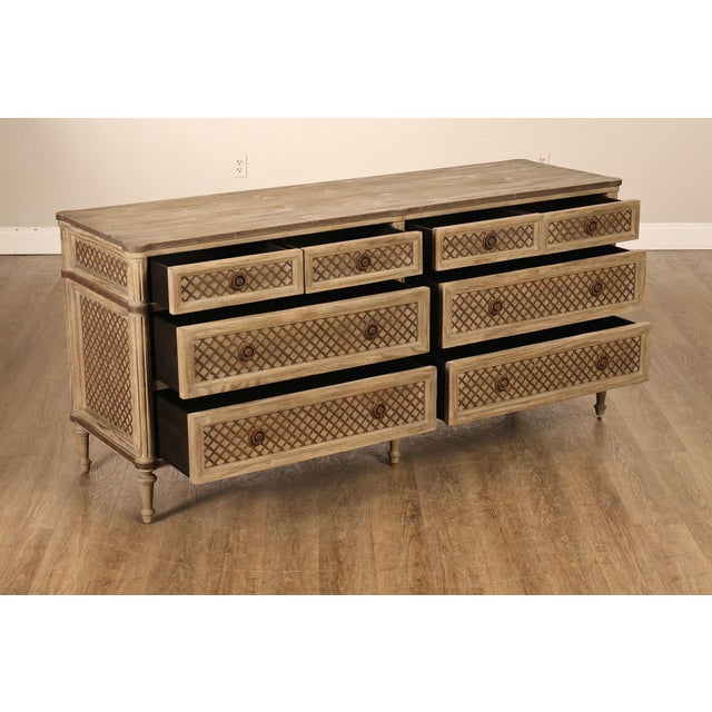 French Restoration Hardware Treillage Collection Louis XVI Style Latticework Double Dresser For Sale - Image 3 of 18
