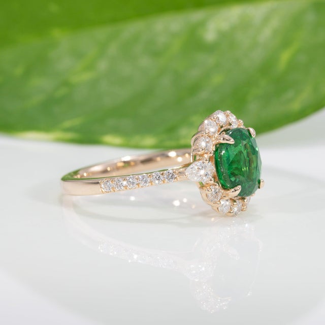 Metal 1.9Ct Tsavorite Ring With Earth-Mined Diamond Accents: Solid 14k Gold, 8x6mm, Size 6.75 For Sale - Image 7 of 9