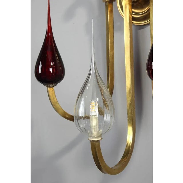 Art Deco Gilded Brass Sconce with Contemporary Glass Globes, 20th Century For Sale - Image 4 of 10