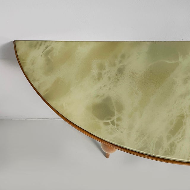 1950s Mid-Century Modern Italian Console Table in Wood and Green Back-Painted Glass, 1950s For Sale - Image 5 of 18