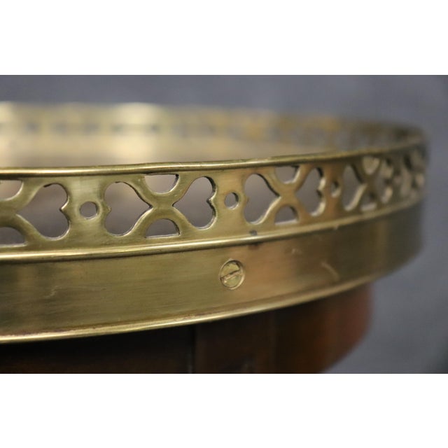 Traditional Maitland Smith Attributed Embossed Leather Brass Mahogany Plantstand Pedestal For Sale - Image 3 of 10