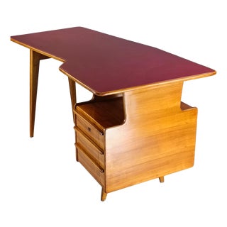 Vintage Teak Desk with Amaranth Glass, 1950s For Sale