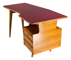 Vintage Teak Desk with Amaranth Glass, 1950s