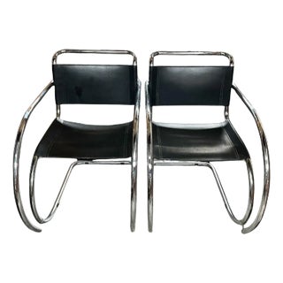 Pair of Mies Van Der Rohe MR20 Chrome and Leather Chairs. For Sale