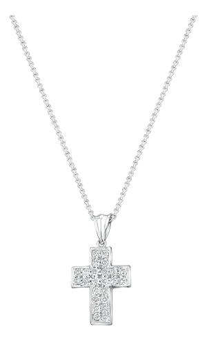 Half Carat Wide Diamond Cross Necklace 14k White Gold 16"