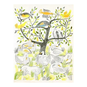 Vintage Print, “On the Sixth Day of Christmas”, Original Mid-Century Color Lithograph