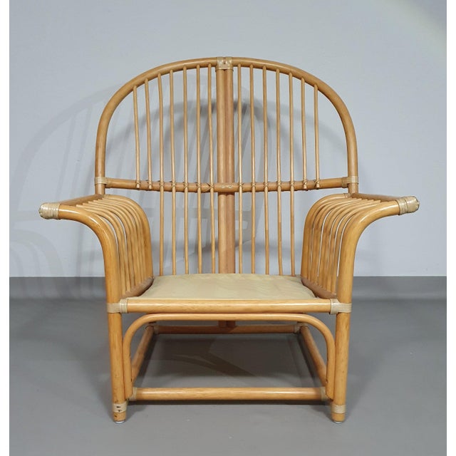 Rattan Bamboo Lounge Chair with Cushions, 1970s For Sale - Image 6 of 18