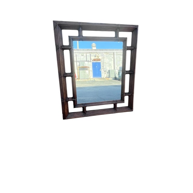 Traditional Large 1970s Bamboo Henredon Mirror in the Style of McGuire For Sale - Image 3 of 8